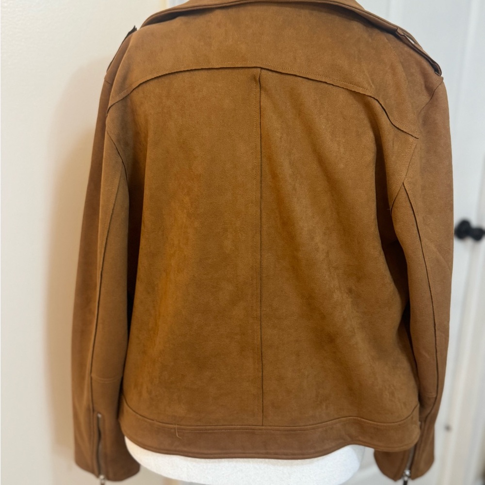 Faux Suede Moto Jacket - Brown - Picture 6 of 6